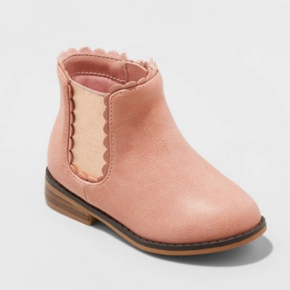 Cat & Jack Girl Ankle Boot Booties 5 Shoe Pink Faux Leather Spring Zip Up NWT